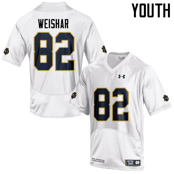 Youth NCAA Notre Dame Fighting Irish #82 Nic Weishar Stitched College Under Armour Authentic White Football Jersey CQ10L04UW